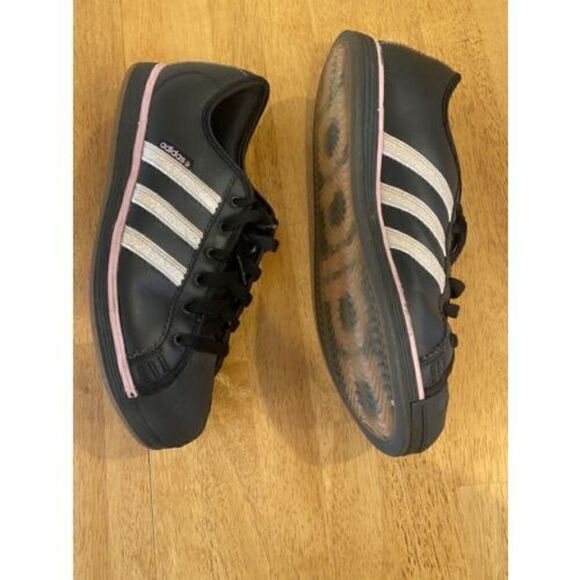 ADIDAS Womens Sz 9.5  Black Gold Stripes pink trim Cloudfoam Low Top Sneakers - Picture 4 of 10